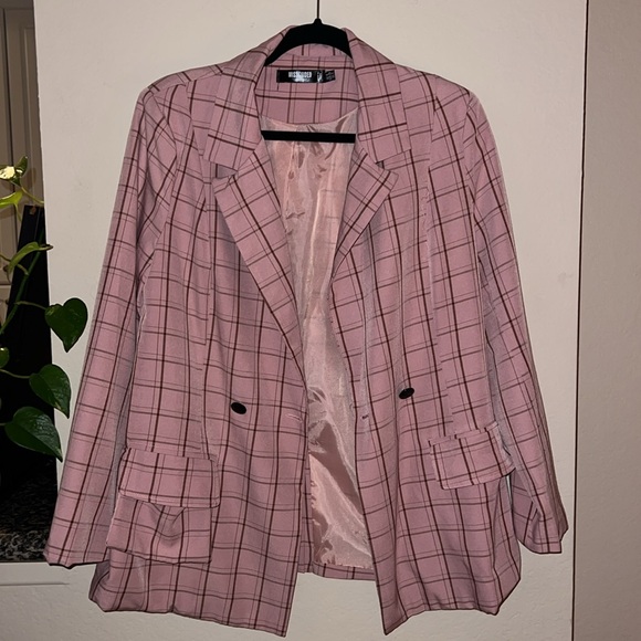 Petite Pink Co Ord Check Oversized Blazer and Trousers Set 💕 D24 - Picture 6 of 9